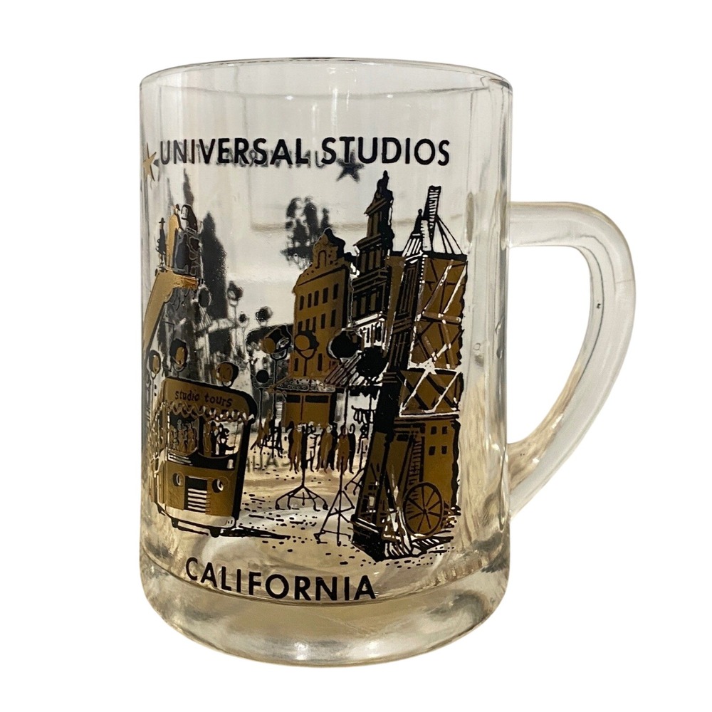 Vintage Universal Studios California Glass Mug Studio Tours Tram Hollywood 1972